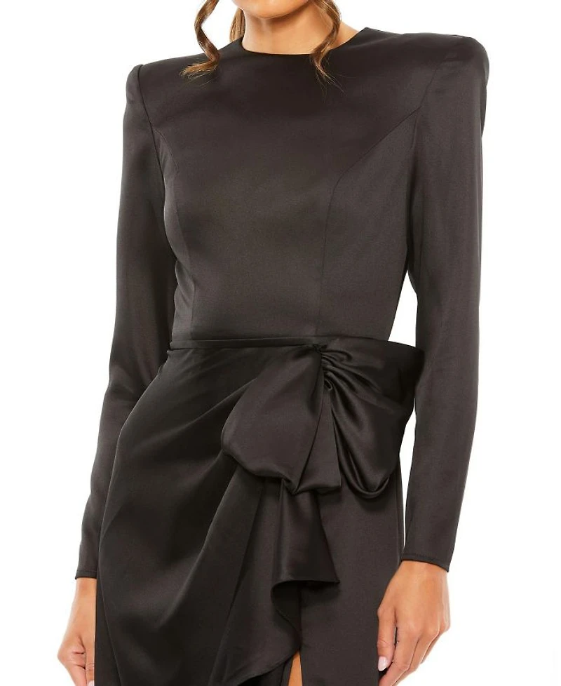 Long Sleeve Structured Bow Draped Gown