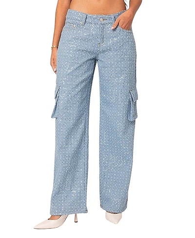 Edikted Icing Sequin Low Rise Cargo Jeans