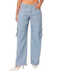 Edikted Icing Sequin Low Rise Cargo Jeans