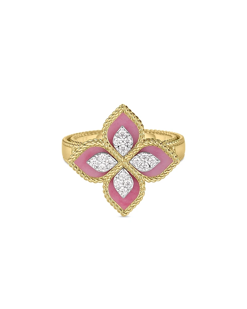 Roberto Coin 18K White & Yellow Gold Venetian Princess Rhodonite & Diamond Flower Ring