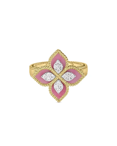 Roberto Coin 18K White & Yellow Gold Venetian Princess Rhodonite & Diamond Flower Ring