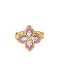 Roberto Coin 18K White & Yellow Gold Venetian Princess Rhodonite & Diamond Flower Ring