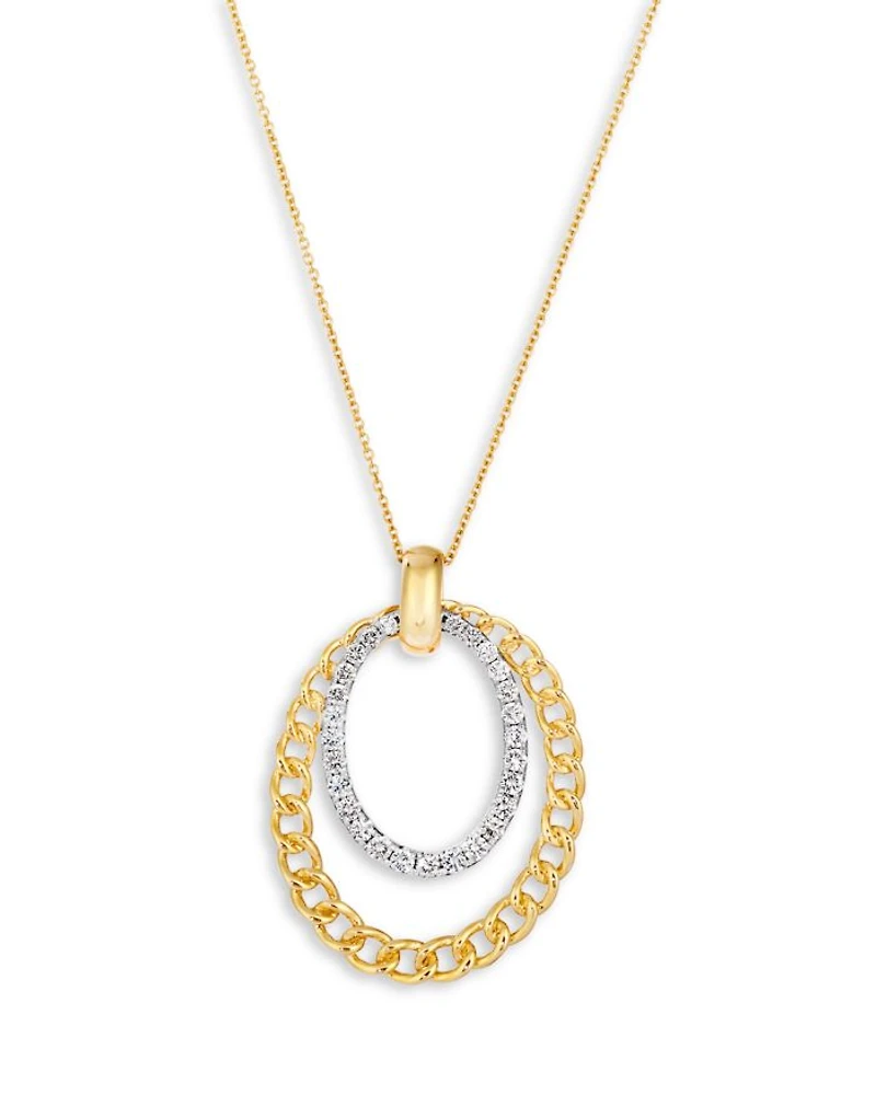 Diamond Pavé Double Oval Pendant Necklace in 14K Yellow Gold, 0.60 tcw