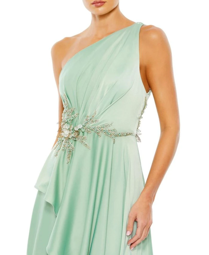 Embellished One Shoulder Asymmetrical Gown
