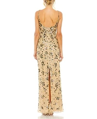 Floral Embellished Scoop Neck Evening Gown