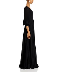 Chiffon Pleated V Neck Gown