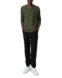 Monastir Cotton & Linen Logo Graphic Long Sleeve Henley