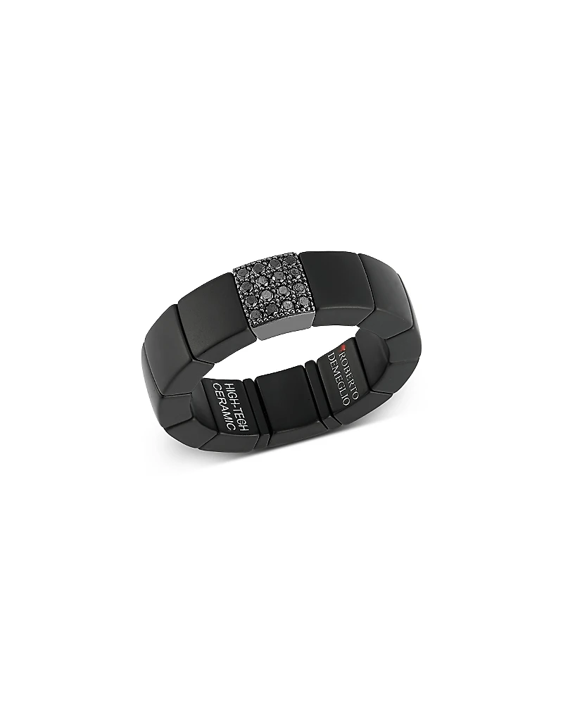 Roberto Demeglio Men's Scacco Black Diamond Pave & 18K White Gold Large Stretch Ring