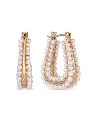 Imitation Pearl Tapered Hoop Earrings