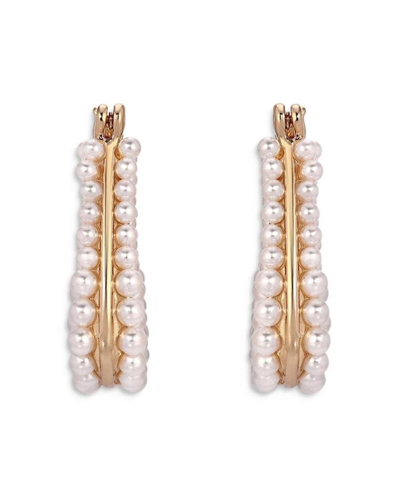 Imitation Pearl Tapered Hoop Earrings
