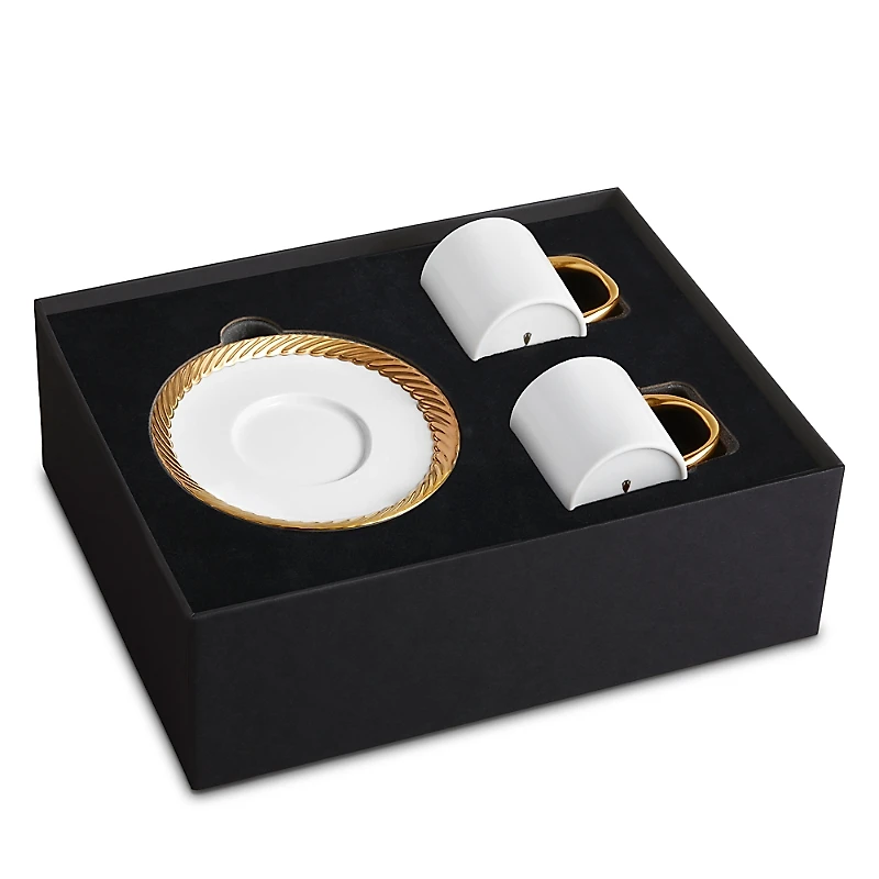 L'Objet Corde Gold Trim Espresso Cup & Saucer, Set of 2