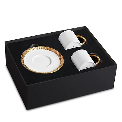L'Objet Corde Gold Trim Espresso Cup & Saucer, Set of 2