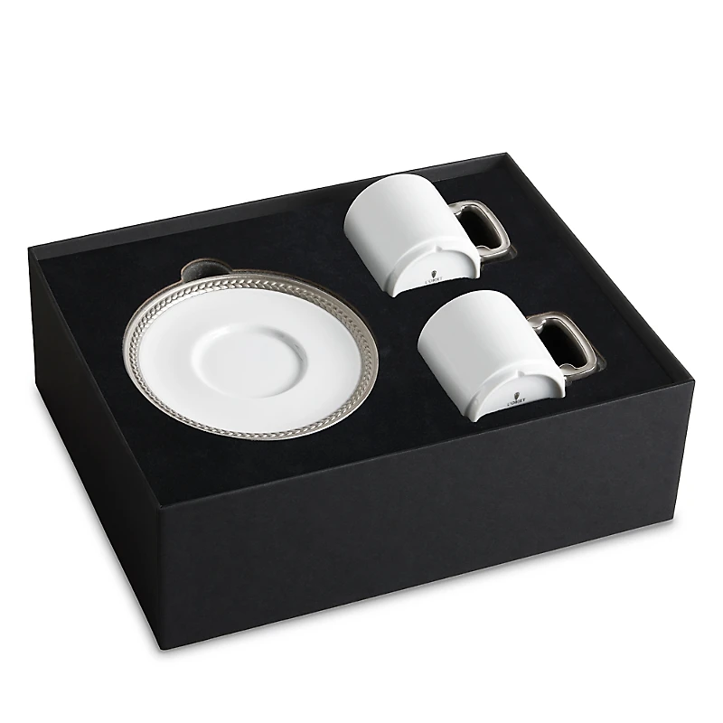 L'Objet Soie Tressee Platinum Trim Espresso Cup & Saucer, Set of 2