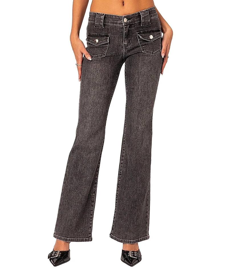 Edikted Tatum Washed Low Rise Flare Jeans