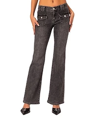Edikted Tatum Washed Low Rise Flare Jeans