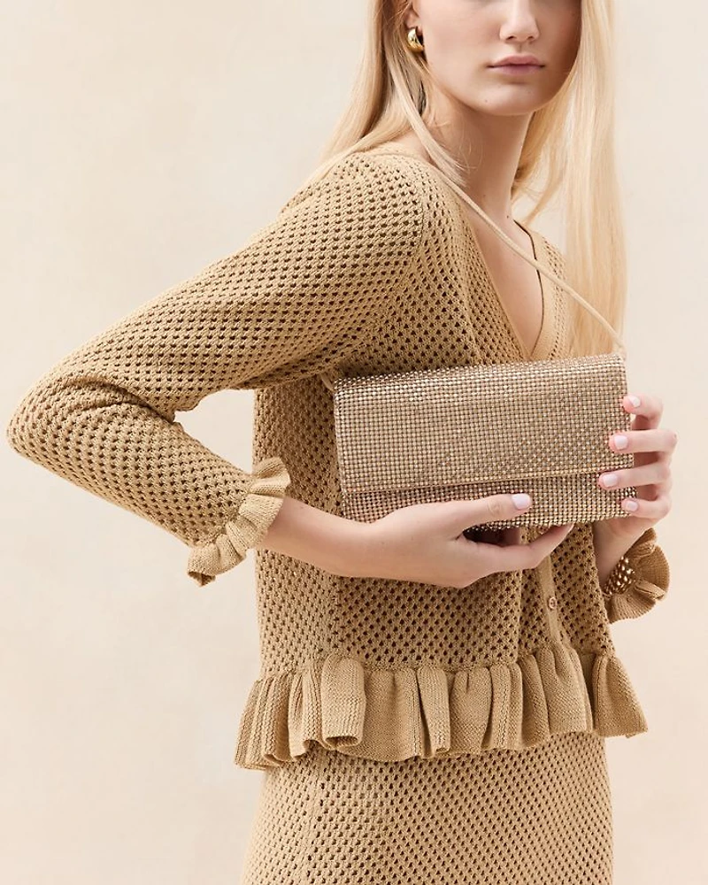 Charlee Gold-Tone Crystal Mesh Flap Clutch