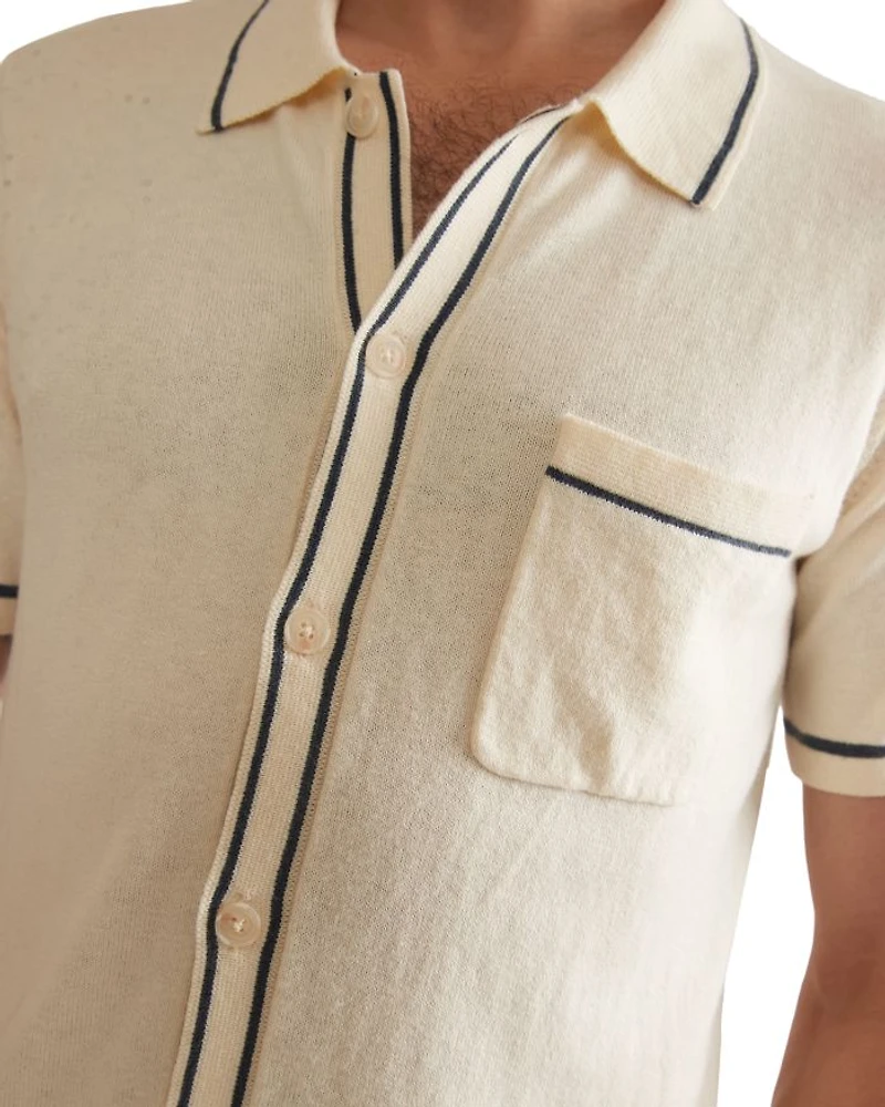 Wyatt Cotton, Nylon, & Merino Wool Tipped Sweater Knit Standard Fit Button Down Shirt
