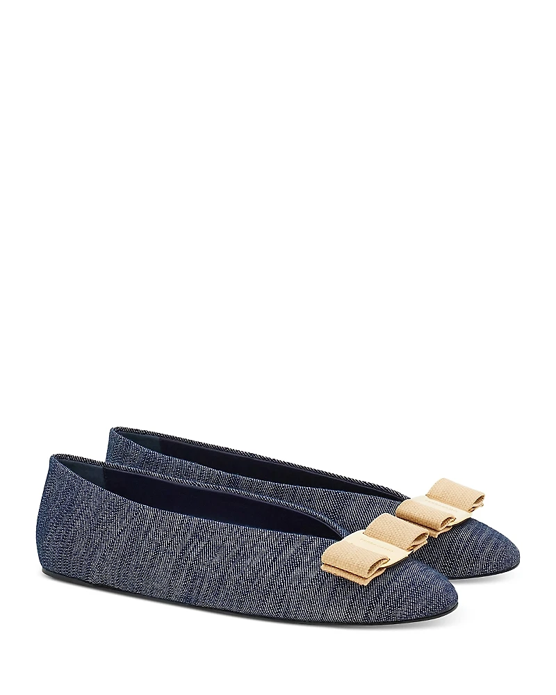 Ferragamo Women's Vanna Denim Bow Ballet Flats