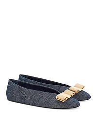 Ferragamo Women's Vanna Denim Bow Ballet Flats