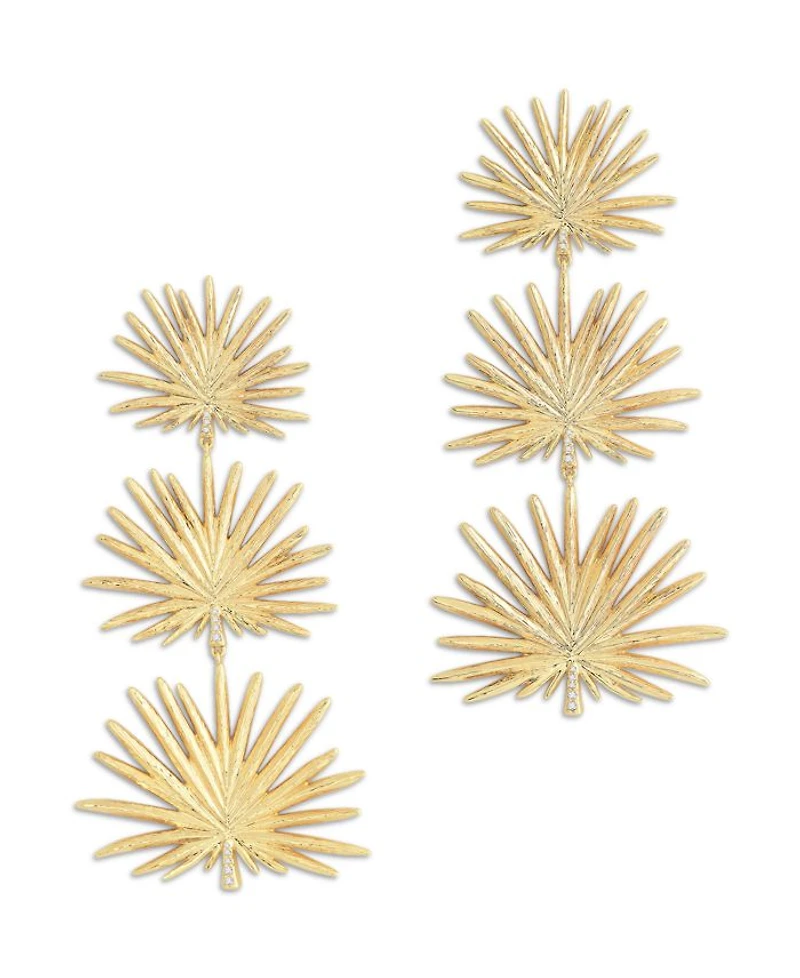 Triple Fan Palm Earrings in 18K Gold Plated