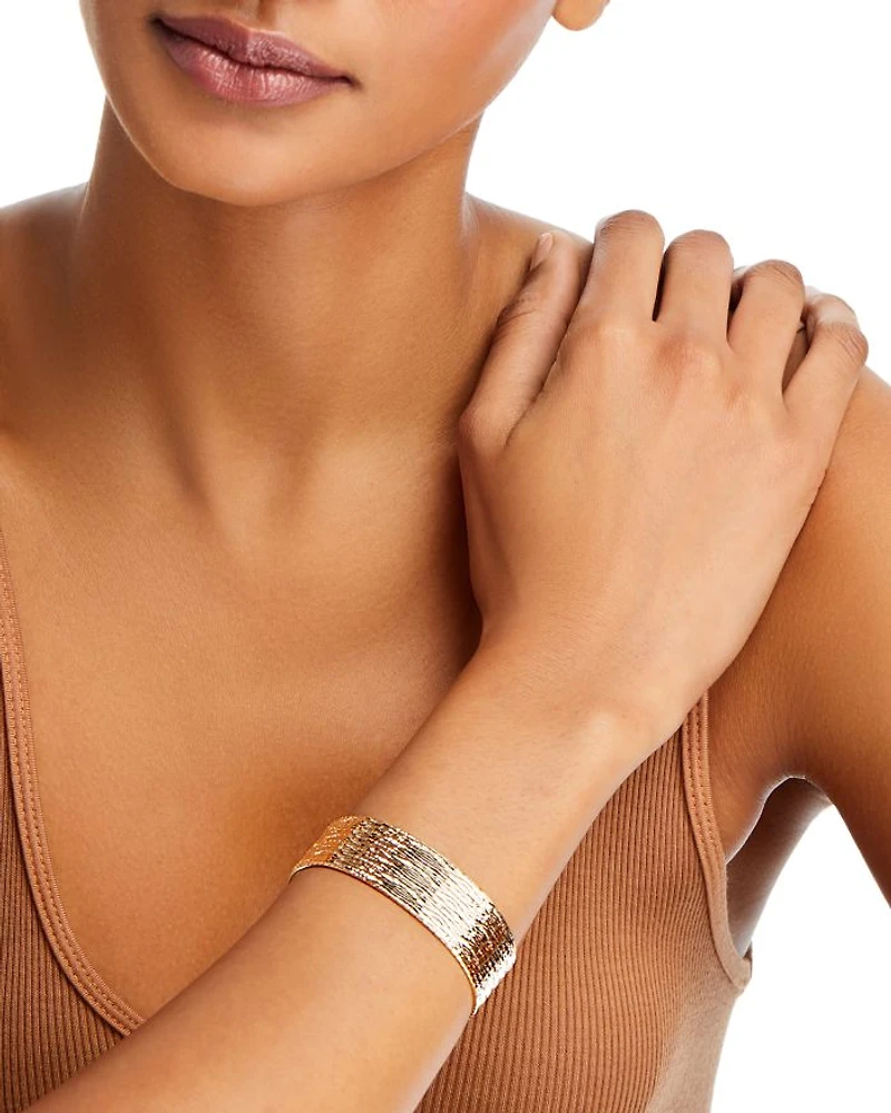 14K Yellow Gold Textured Wide Omega Bracelet