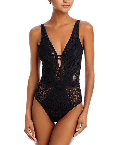 Color Play Plunge Neck One Piece Swimsuit