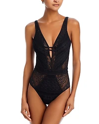 Becca by Rebecca Virtue Color Play Plunge Neck One Piece Swimsuit