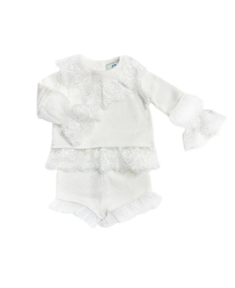 Girls' Emma White Cotton and Lace Top Shorts Set - Baby, Little Kid