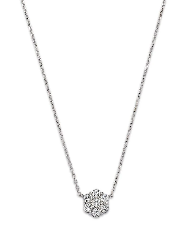 Diamond Flower Cluster Pendant Necklace in 14K White Gold, 0.25 tcw