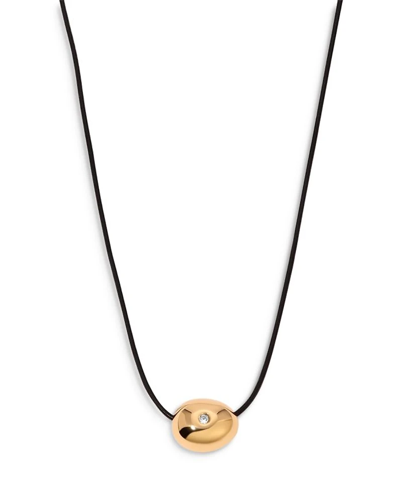 Pavé Polished Pebble Leather Pendant Necklace in 18K Gold Plated, 16"-17"