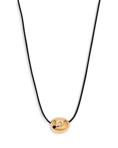 Pavé Polished Pebble Leather Pendant Necklace in 18K Gold Plated, 16"-17"