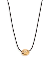 Pavé Polished Pebble Leather Pendant Necklace in 18K Gold Plated, 16"-17"