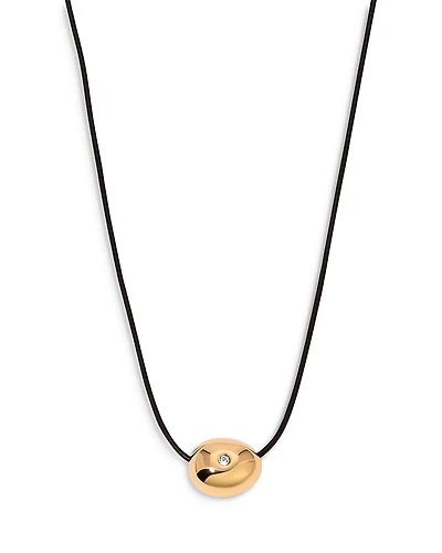 Ettika Pave Polished Pebble Leather Pendant Necklace