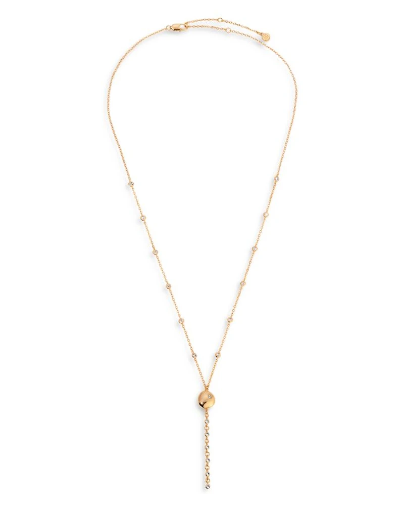 Cubic Zirconia Polished Pebble Lariat Necklace in 18K Gold Plated, 22"-25"