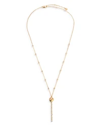 Cubic Zirconia Polished Pebble Lariat Necklace in 18K Gold Plated, 22"-25"