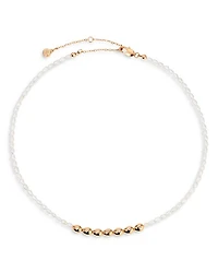 Pavé & Cultured Freshwater Pearl Polished Pebble Beaded Collar Necklace in 18K Gold Plated, 15"-18"