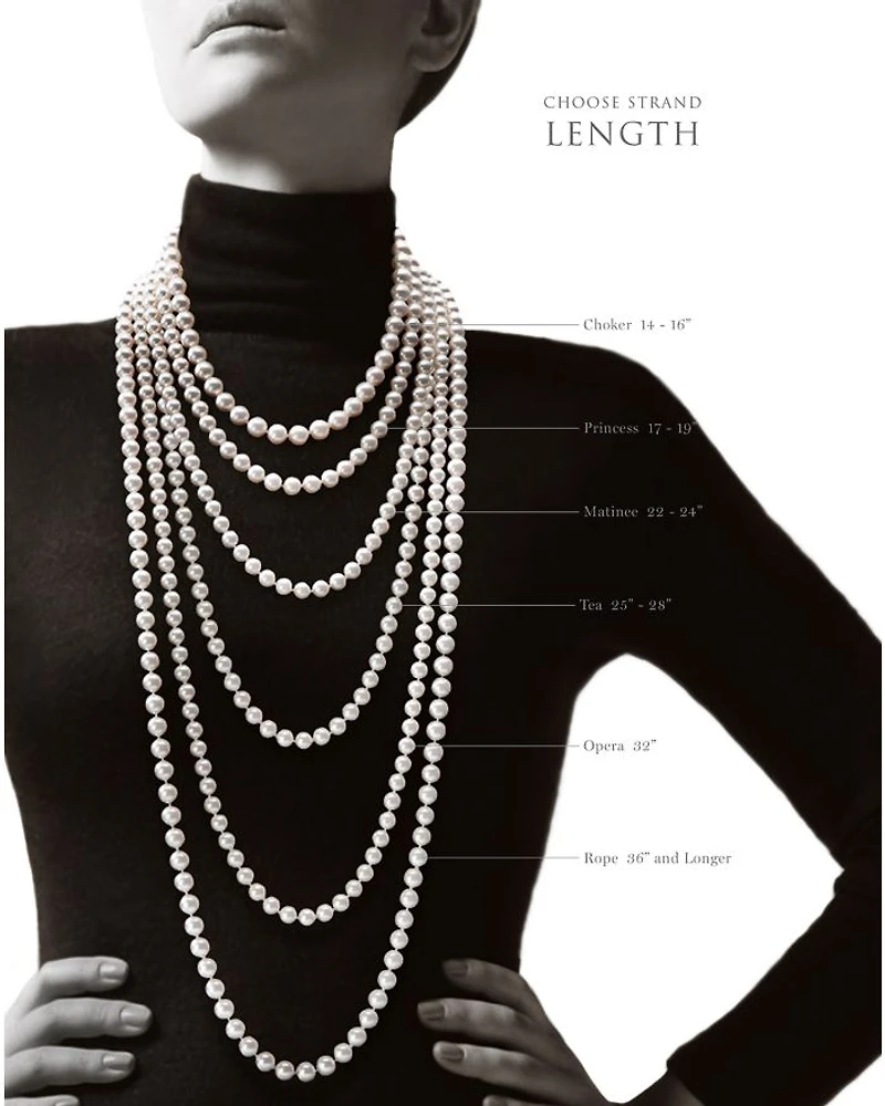 18K Yellow Gold Japanese Akoya Cultured Pearl Strand Necklace, 26"