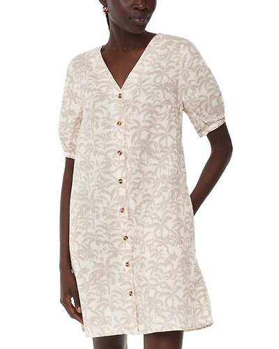 Palm Print Linen Blend Dress