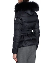 Boed Belted Down Jacket with Shearling Hood Trim