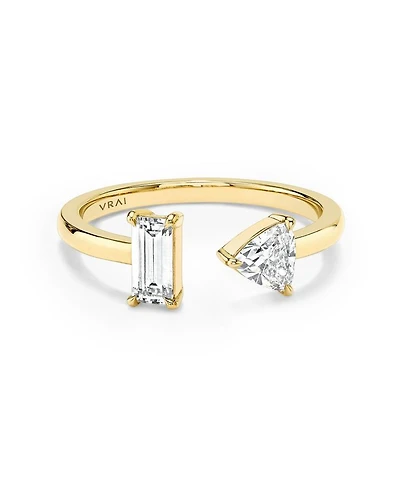 Mixed Lab-Grown Diamond Cuff Ring 14K Yellow Gold
