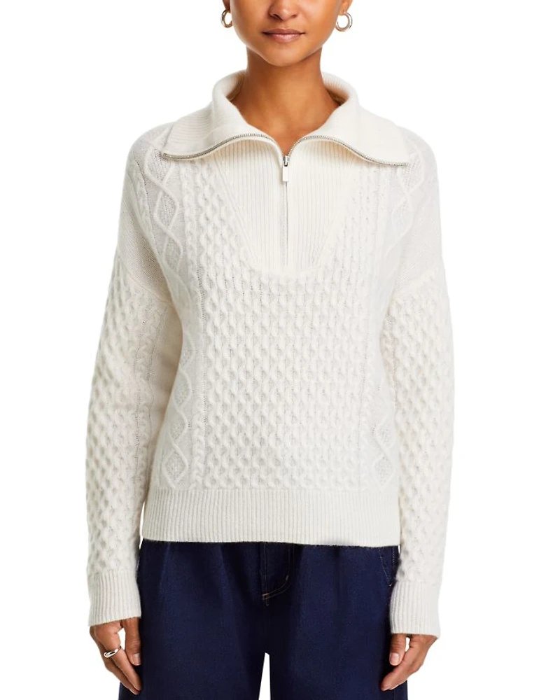 Cashmere Quarter Zip Cable Knit Sweater - Exclusive