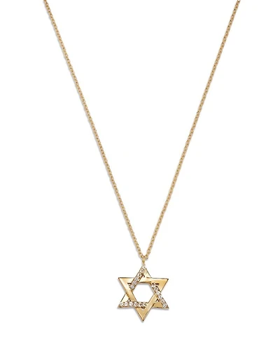 14K Yellow Gold White Topaz Star of David Pendant Necklace, 16-18"