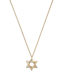 14K Yellow Gold White Topaz Star of David Pendant Necklace, 16-18"