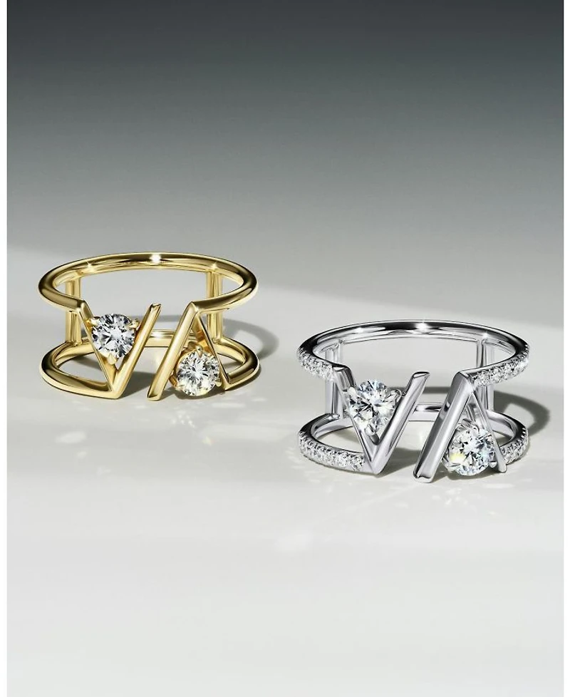 V Double Row Pavé Band 14K White Gold, .72ctw Round Brilliant Lab Grown Diamonds
