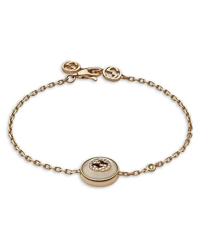 18K Rose Gold Interlocking Mother of Pearl & Diamond Accent Logo Bracelet