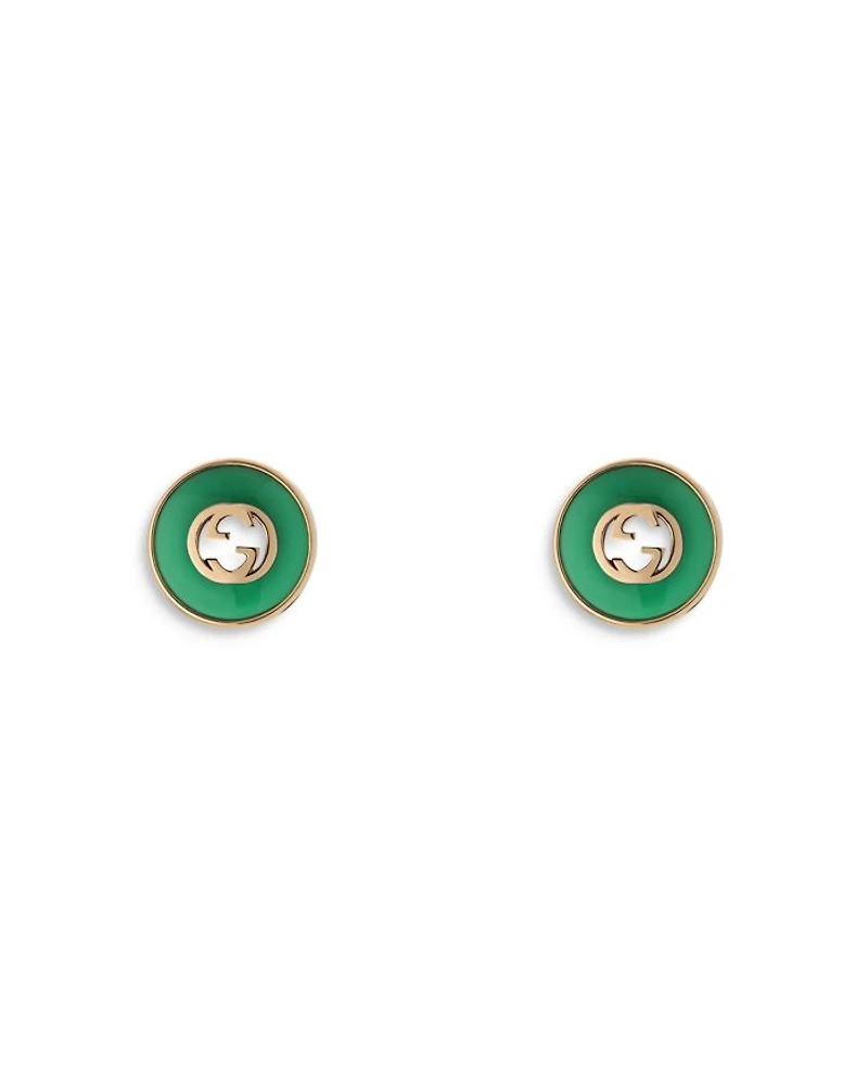 18K Rose Gold Interlocking Green Agate Circle Stud Earrings