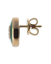 18K Rose Gold Interlocking Green Agate Circle Stud Earrings