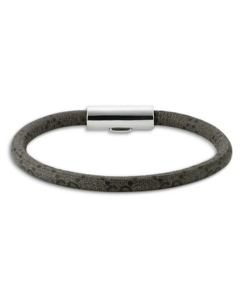 Sterling Silver Trademark Black GG Supreme Leather Bracelet