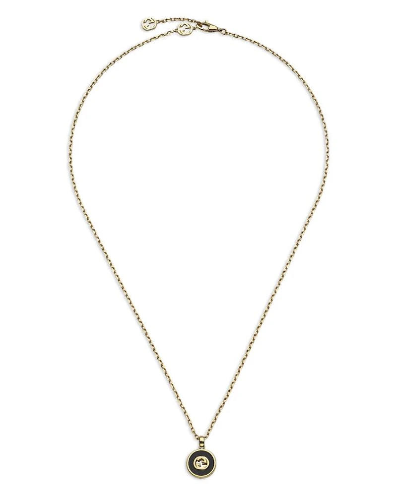 18K Yellow Gold Interlocking Onyx & Diamond Logo Pendant Necklace, 16"
