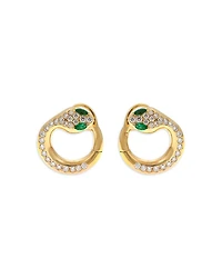 18K Yellow Gold Diamond & Emerald Serpent Hoop Earrings - Exclusive, Italy Campaign